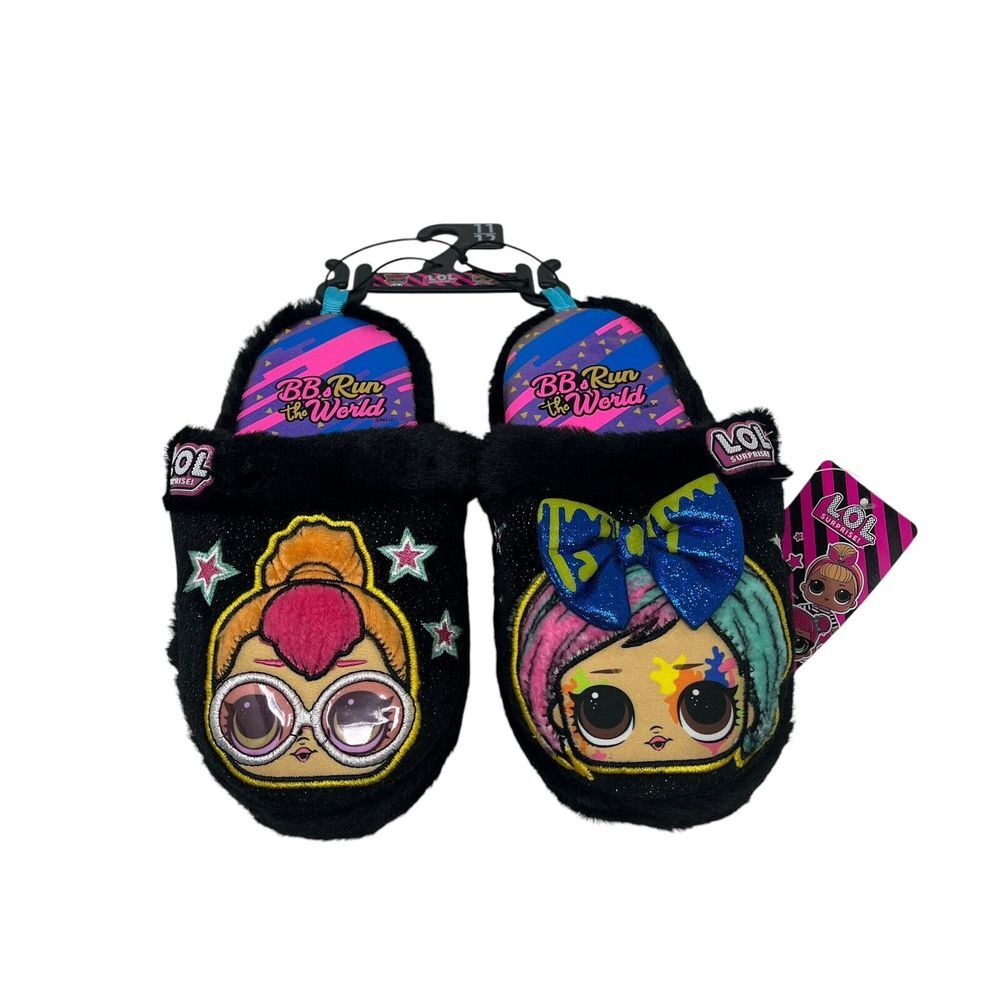 LOL Surprise Girls Black Novelty‎ Slippers BB Rule the World Size 11-12 NEW